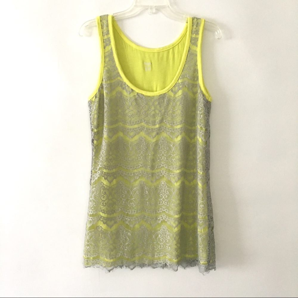 Mossimo Lace Overlay Tank Top Neon Yellow